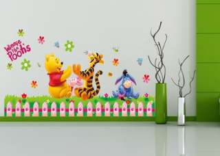 Removable Winnie The Pooh Tiger Colorful Flowers Art Mural Wall 