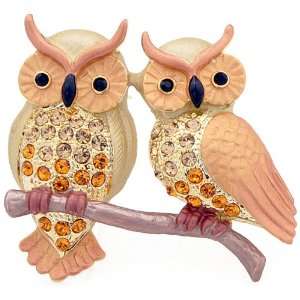    Topaz Couple Owl pin Swarovski Crystal Bird Pin Brooch Jewelry