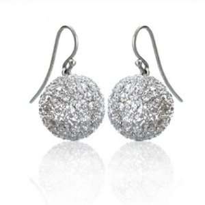 Bling Jewelry Sterling Silver CZ Pave French Wire Ball Drop Earrings