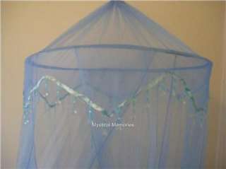Blue Double Beaded Mosquito Net Bed Canopy   Fits Cot/Sgle/Dble Bed 