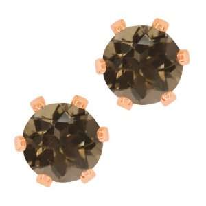   Brown Smoky Quartz Gold Plated 6 prong Stud Earrings 6mm: Jewelry