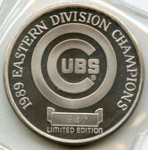Chicago Cubs 1989 Champions .999 Silver Medal   1 oz  