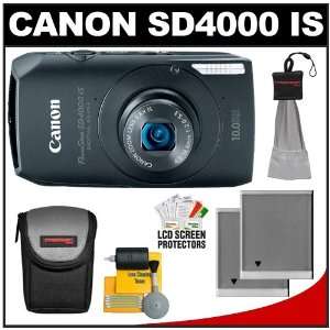 Canon PowerShot SD4000 IS Digital Elph Camera (Black) + Batteries 