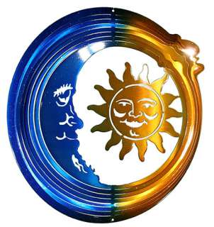 Huge ~ SUN & MOON STEEL WIND SPINNER ~ 24 ~ Blue Copper  