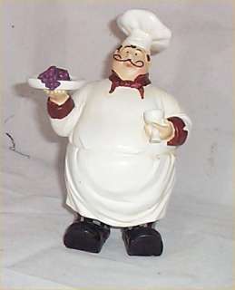 Fat Chef Waiter Figurine Bistro Kitchen Decoration French Decor Grape 