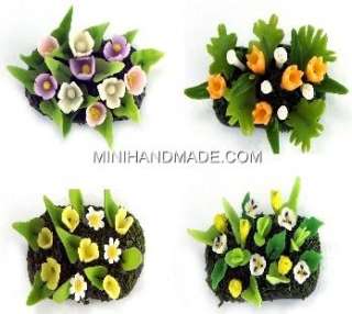 Handmade Miniature Polymer Clay Bed Flowers Dollhouse  
