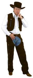 BROWN CHAPS & VEST COWBOY ADULT SMALL 36 38 HALLOWEEN COSTUME  