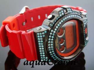 Mens Casio G Shock CZ Lite Blue crystal Watch Red Watch  