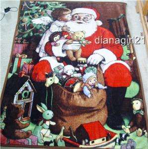 Large Plush Christmas Blanket   Throw * Santa, Toys, Christmas Tree 