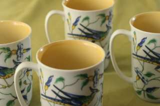 Fitz and Floyd COFFEE MUGS Blue & Yellow Bird CUPS RARE 