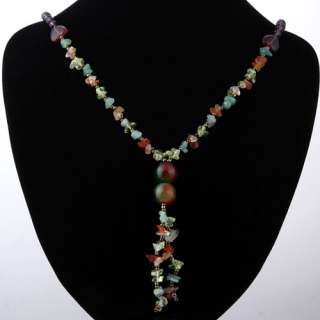 Colorful Crushed Stone Wine Red Glass & Agate Bead Strand Costume 