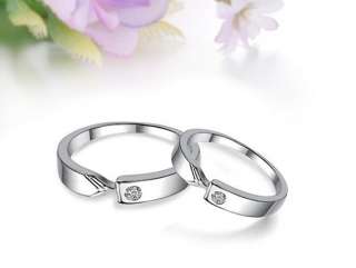   CZ Crystal White Gold Plate Promise Ring Set Couple Wedding Bands