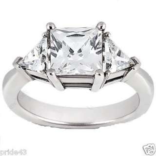 carat PRINCESS Cut center DIAMOND 3 stone WEDDING 14K GOLD RING 1.43 