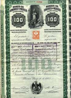 MEXICO / 1905 BANCO DE LONDRES Y MEXICO   Cent Piastres   66 coupons 