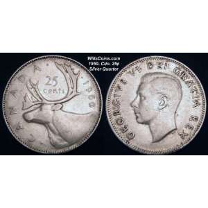  Extremely Fine 1950 Canadian Caribou Silver Quarter   80% 