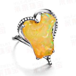 03ct Natural Opal & Diamond  White Gold Engagement Wedding Ring 
