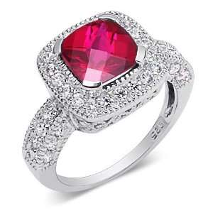   Board Created Ruby & White CZ Size 9 Gemstone Ring in Sterling Silver