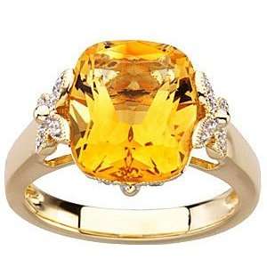   Cut Citrine & Diamond 14 kt Gold Ring   Butterfly Diamond Accents(7.5
