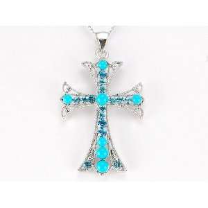   Color Bead Crystal Rhinestone Dainty Cross Pendant Necklace Jewelry