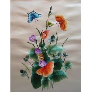   Chinese Silk Embroidery Wall Decor Butterfly Flower 