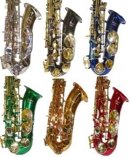 NEW Eb BLACK RED GREEN GOLD BLUE SILVER ALTO SAXOPHONE WITH CASE 