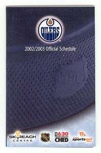 2002 03 Edmonton Oilers Pocket Hockey Schedule NHL  