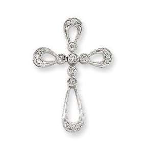  14k White Gold Diamond Filigree Cross Pendant: Jewelry