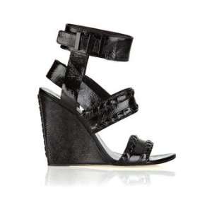  ALEXANDER WANG Kasia textured patent leather wedge sandals 