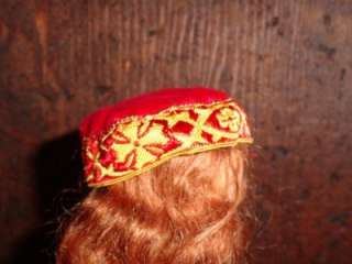 DH7 Vintage Doll Nancy Ann Storybook Muffie Size Red Velvet Hat ~ Cute 