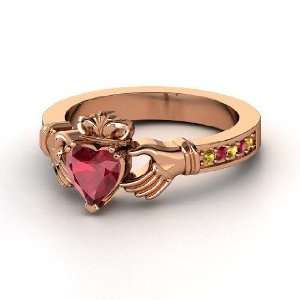   Ring, Heart Ruby 18K Rose Gold Ring with Citrine & Ruby Jewelry