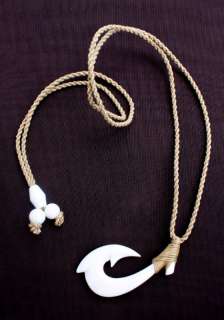 Hawaiian Jewelry Fish Hook Bone Carved Pndant Necklace  