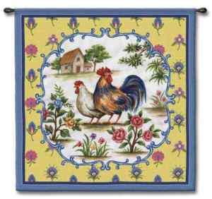 FRENCH PROVINCIAL COUNTRY HEN ART TAPESTRY WALL HANGING  