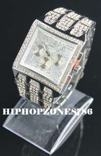 MENS ICED OUT SILVER GENEVA PLATINUM WATCH FULLY ICED OUT  