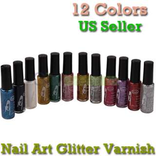   12 Color Nail Art Striping Brush Polish Varnish Glitter Polish  