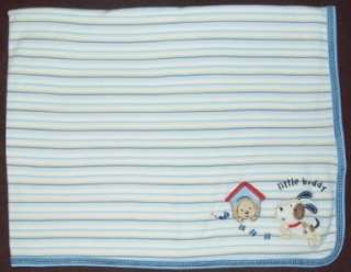 Carters JUST ONE YEAR Blue White STRIPED Baby Blanket LITTLE BUDDY 