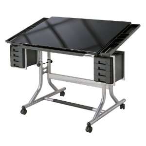  Glass Top Drafting Table Chrome Base/Glass Top Office 