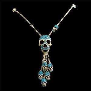   Skull Necklace Pendant Blue Swarovski Crystal Halloween Party  