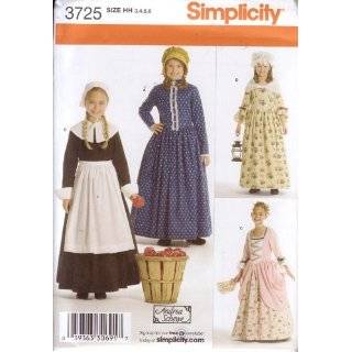  Sewing Pattern 3725 Girls Pioneer / Pilgrim / Colonial Dress 