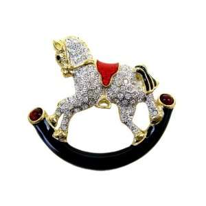   Pin   Gold CZ Crystal Encrusted Rocking Horse Lapel Pin: Toys & Games