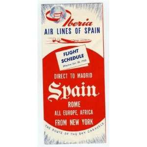 1955 Iberia Air Lines of Spain Flight Schedule Time Table 