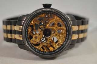 NEW MENS INVICTA 0568 VINTAGE MECHANICAL SKELETON TWO TONE WATCH $995 