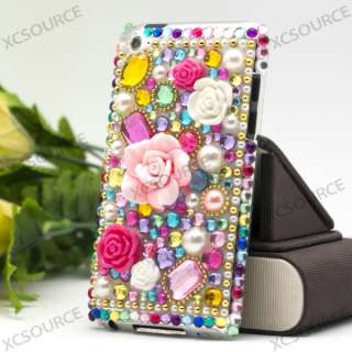Pink flower Bling Crystal Hard Case for iPod touch 4G 4th skin PC129 