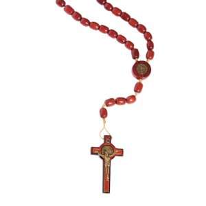   Mens St. Benedict Wood Rosary in Cherry. Made in Brazil. Jewelry