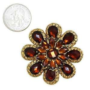  Gold Tone Topaz Crystal Flower Brooch Pin Jewelry