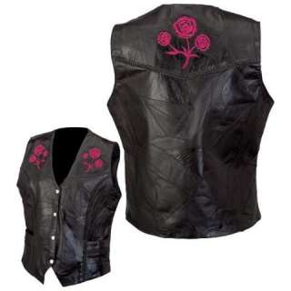 Ladies Genuine Leather Motorcycle Vest w/Rose NEW 024409377051  