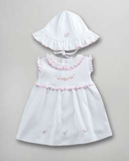 3Q65 Kissy Kissy Scattered Petite Blooms Embroidered Playsuit, Hat 