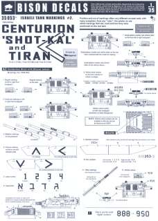 Bison Decals 1/35 ISRAELI TANK MARKINGS #2 CENTURION SHOT KAL & TIRAN 