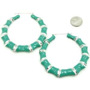    Ex Large Basketball Wives Green Bamboo Hoop Earrings Jewelry