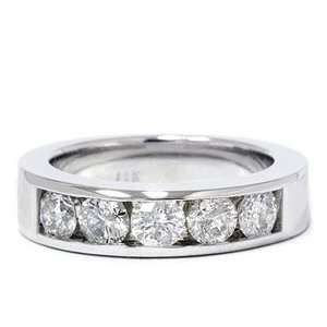   HUGE 5 STONE SOLID WHITE GOLD HEAVY WEIGHT CHANNEL SET WEDDING RING