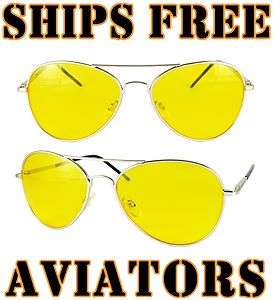   Night Driving Vision Sun Glasses Yellow Aviator Mens Spring Hinge Arms